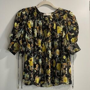 Ulla Johnson Black and Yellow Floral Blouse
